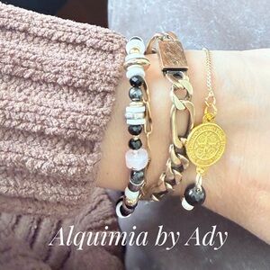 Beluga onyx and white agate Gold Bracelet luxury set